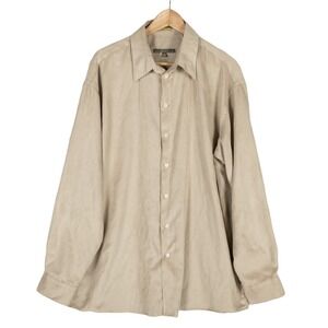 Kenneth Cole Reaction Shirt Mens XL 34/35 Sleeve Beige Microfiber